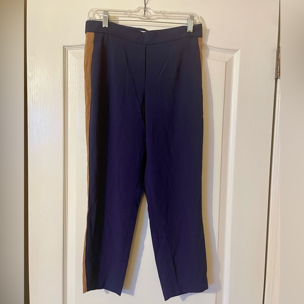 Aritzia Babaton Tuxedo Trouser Pants Navy Blue Brown Side Stripe Cropped Size 6